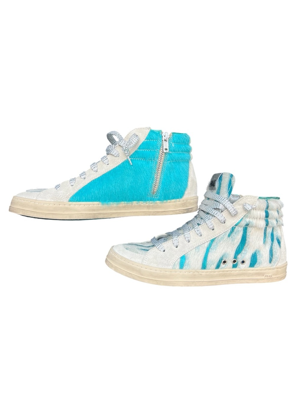 P448 Woman’s Skate High-Top Italian Sneakers Furry Teal Shoes Size 8.5